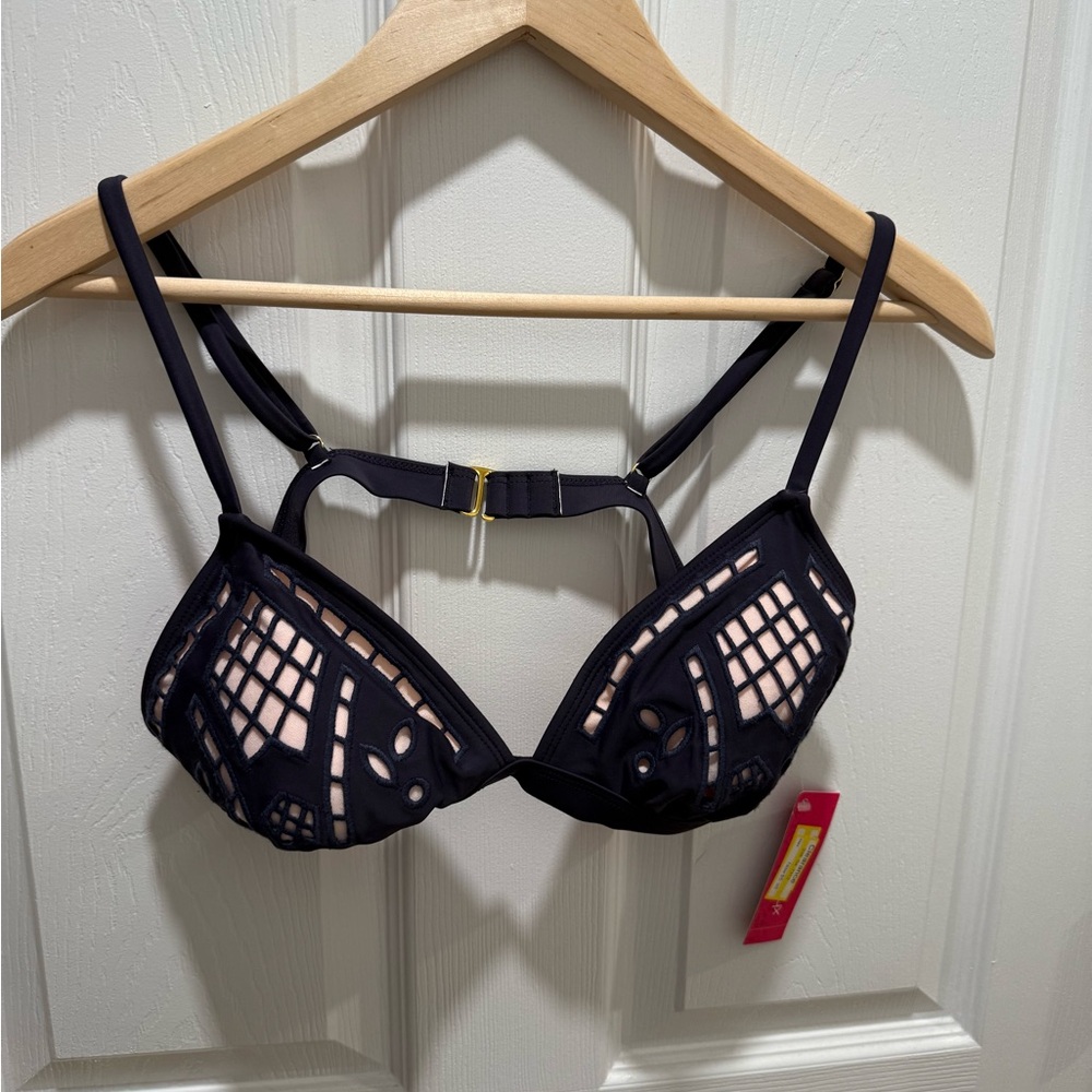 Bikini Too Dark Purple Lace Like Swimsuit Top